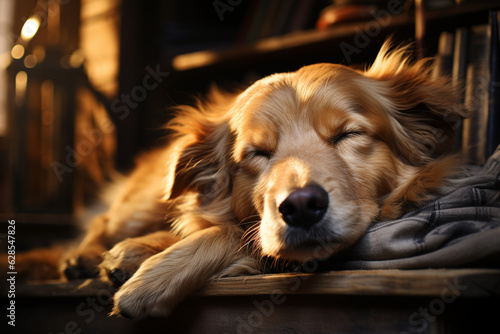 Cozy bookworm s companion  Dog sleeping next to books  soft light. Generative AI