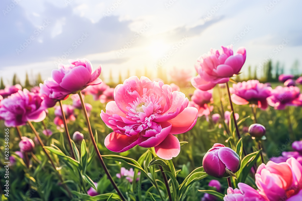 selective focus.closeup of fantasy multicolor peony,peonies flower blooming in garden with sunny morning.nature spring background.generative ai art selective focus.closeup of fantasy multicolor peony,peonies flower blooming in garden with sunny morning.nature spring background.generative ai art