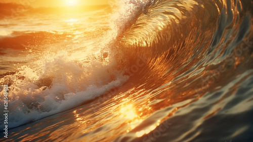 golden ocean wave at sunset. © kichigin19