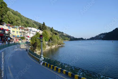 Nainital Lake with Mall Road and city view photo