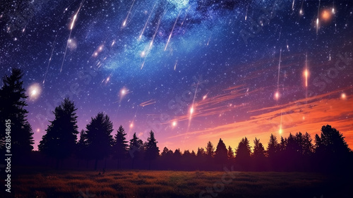 landscape meteor shower in the starry sky.