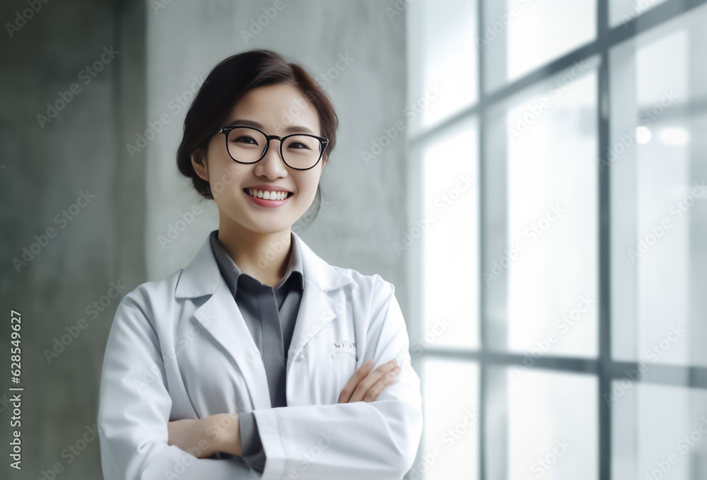 a self-assured Japanese senior doctor woman commands attention in her immaculate medical uniform, radiating professionalism and experience. generative AI. a self-assured Japanese senior doctor woman commands attention in her immaculate medical uniform, radiating professionalism and experience. generative AI.