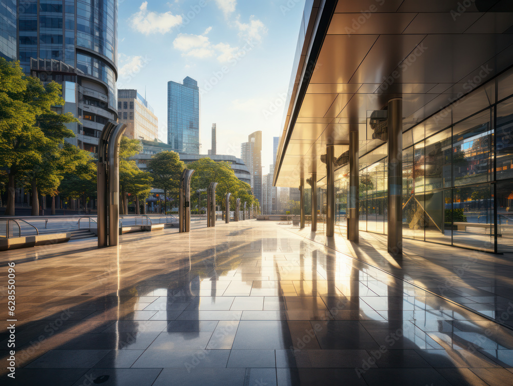 Obraz premium empty pedestrian walkway with city background