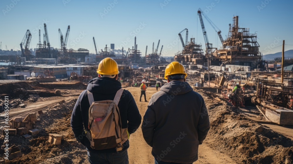 Fototapeta premium Dedicated Workers in Bustling Construction Site. Generative AI.