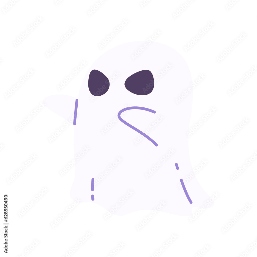 Naklejka premium cute ghost cartoon ghost in white cloak halloween scary illustration
