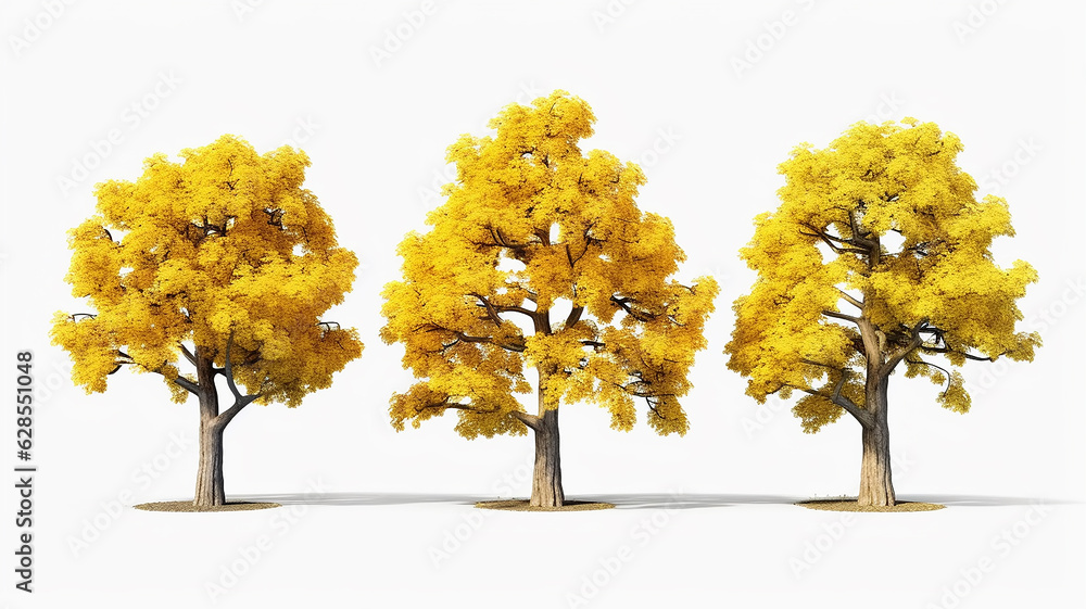 yellow oak tree isolated on white background mockup. yellow oak tree isolated on white background mockup.