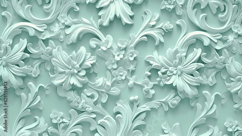 mint background flowers on paper wallpaper in victorian style.