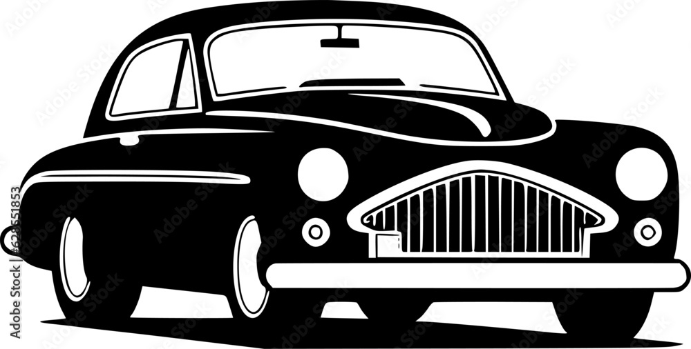 Car - Black and White Isolated Icon - Vector illustration