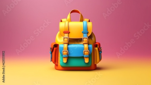 a colorful backpack on a pink background