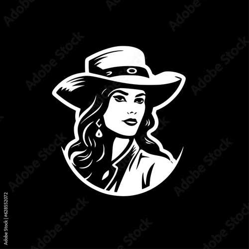 Cowgirl - Black and White Isolated Icon - Vector illustration