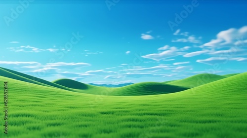a green rolling hills with blue sky and clouds