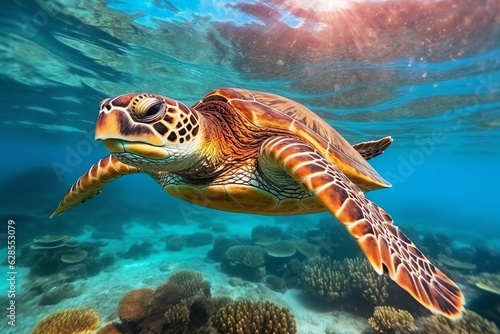 a sea turtle swimming in the water photo