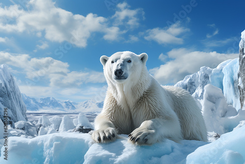 Polar bear on melting ice floe in arctic sea. Generative AI © cwa