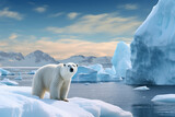 Polar bear on melting ice floe in arctic sea. Generative AI