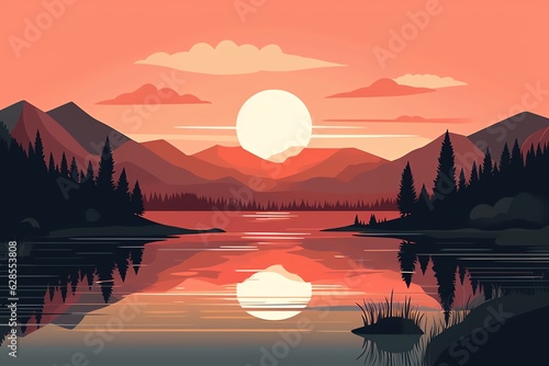 a sunset over a lake