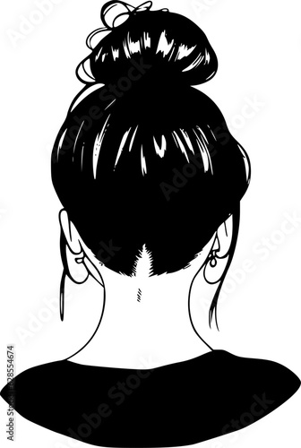 Messy Bun | Black and White Vector illustration