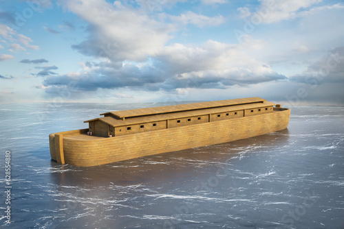 Noah's ark drifts in the waters of the global flood - 3D rendering