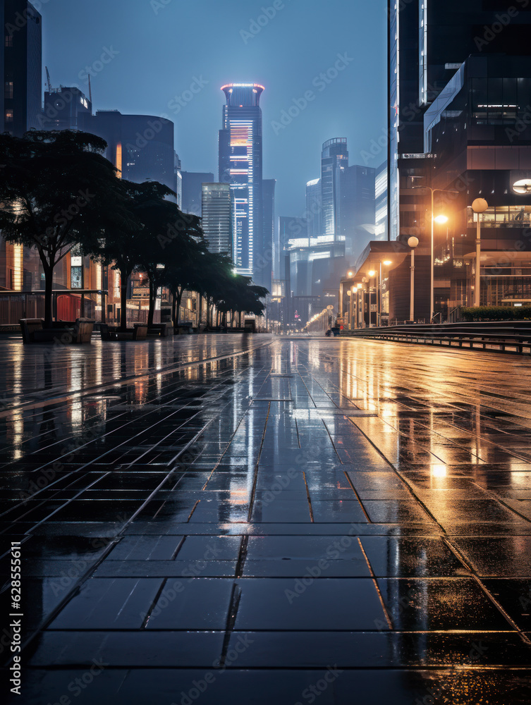 Fototapeta premium empty pedestrian walkway with city background