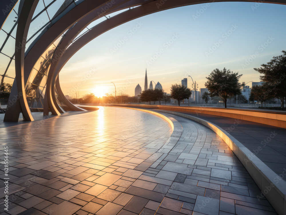 Fototapeta premium empty pedestrian walkway with city background