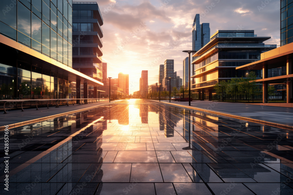 Fototapeta premium empty pedestrian walkway with city background
