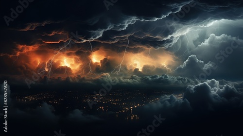 Thunderstorm clouds with lightning at night generative ai © muhammad