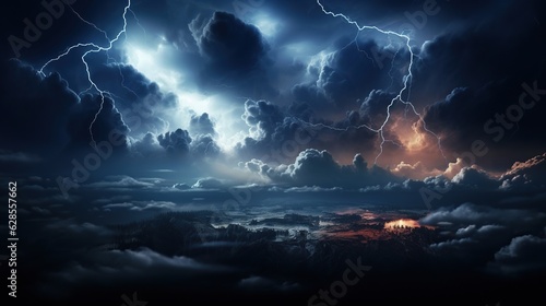 Thunderstorm clouds with lightning at night generative ai