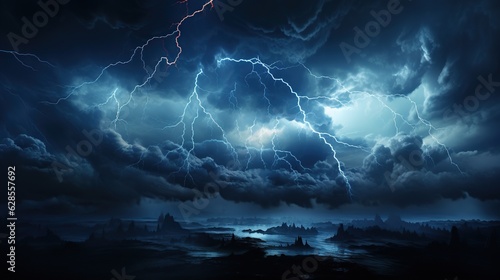 Thunderstorm clouds with lightning at night generative ai