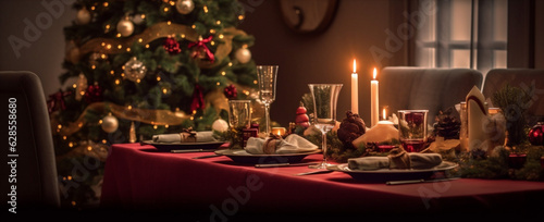 festive christmas year holiday space table copy new light decoration celebration. Generative AI.