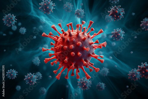 An explosive bio-virus illustration, symbolizing the rapid spread of a viral outbreak Generative AI