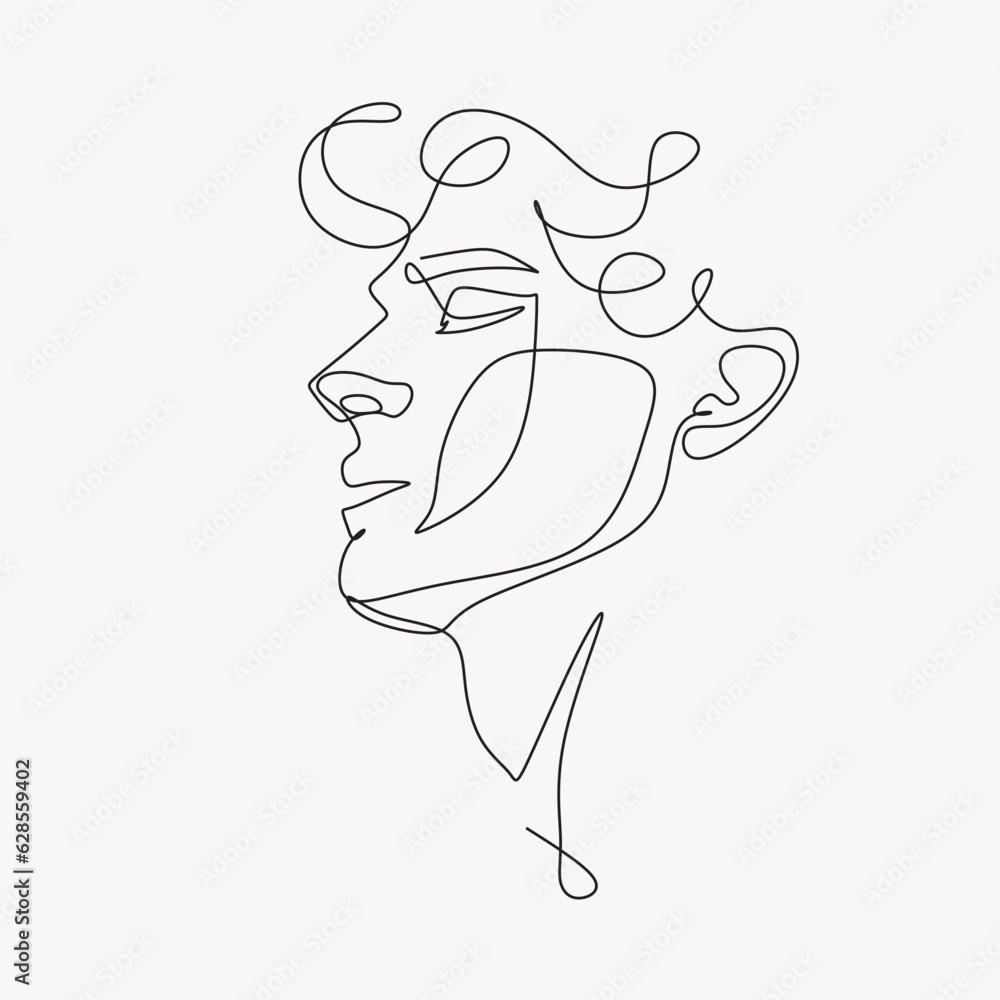 Vector line art drawing of man portrait. Hairstyle for Hipster. Fashionable men's style. Barbershop logo minimalist
