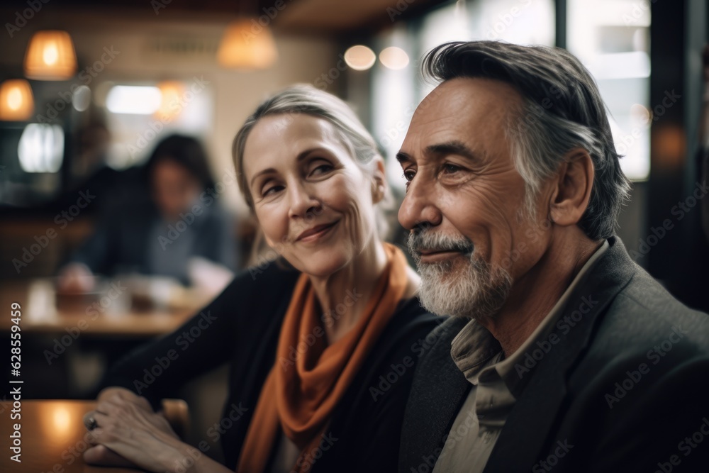 Middle age couple enjoying dating time in cafe