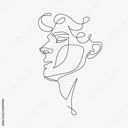 Obraz na płótnie Vector line art drawing of man portrait. Hairstyle for Hipster. Fashionable men's style. Barbershop logo minimalist w salonie