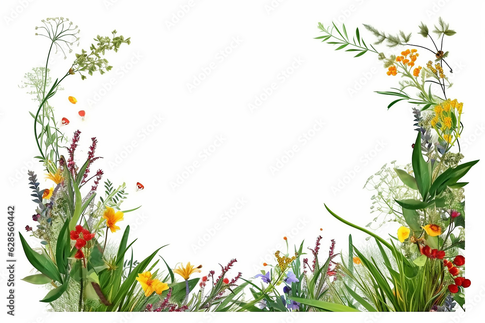 wild flower frame white background, AI wild flower frame white background, AI