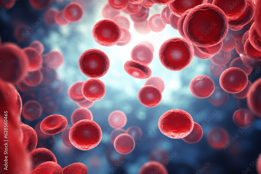 A close-up illustration of erythrocytes, showcasing their unique biconcave disk shape and hemoglobin content Generative AI A close-up illustration of erythrocytes, showcasing their unique biconcave disk shape and hemoglobin content Generative AI