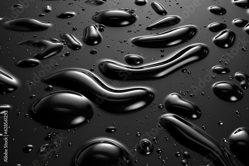 the intriguing abstract composition of black oil flowing and spreading on a textured surface  viewed from above. Generative AI.