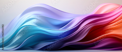 Abstract background with translucent neon colored waves on white background. 21 to 9 aspect ratio. Generative AI