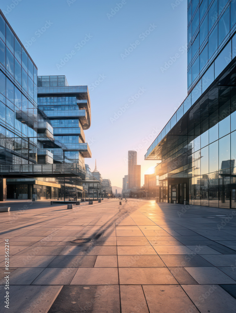 Fototapeta premium empty pedestrian walkway with city background
