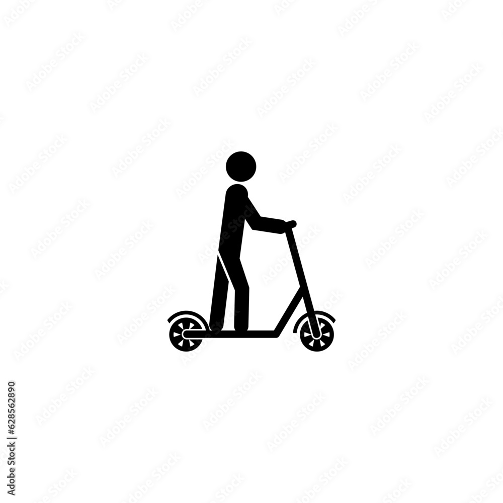 Man silhouette on electric scooter icon isolated on white background