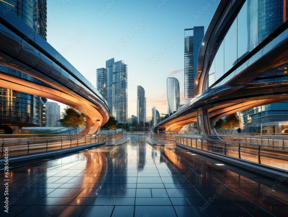 Fototapeta premium empty pedestrian walkway with city background