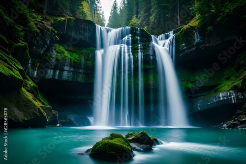 waterfall in the forest © AI artistic beauty