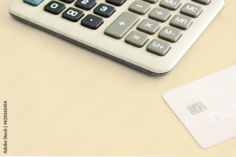 top view credit card with calculator . payment concept. account or financial. purchase or buyer concept. space, copy space. top view credit card with calculator . payment concept. account or financial. purchase or buyer concept. space, copy space.