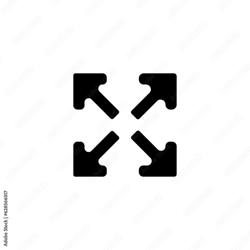 arrow icon in four directions in black on a white background, image zoom or expand arrow icon in four directions in black on a white background, image zoom or expand