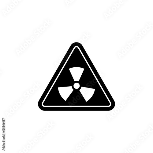 triangular radiation icon in black color on a white background, radioactive waste or hazard