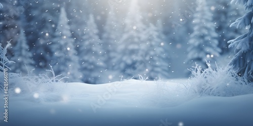 Wallpaper Mural Blurry image of a winter forest, small snowdrifts and light snowfall - a beautiful winter-themed background wide format Torontodigital.ca