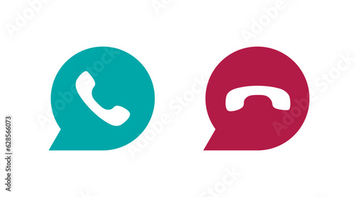 handset icon in text bubble in color on white background, phone call or pick up the phone