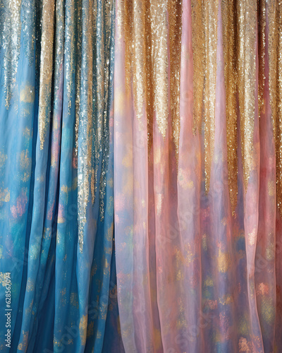 pastel pink and blue curtain with gilden glitter photo