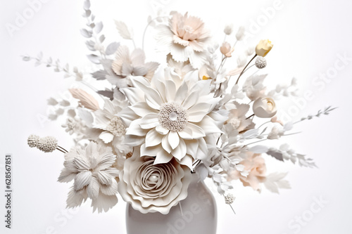 Pastel flower 3D mockup elegantly displayed in a mug or jar, resting on a pristine white background. generative AI.