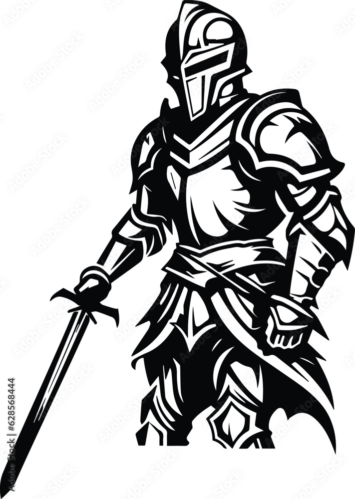 Attacking Knight Logo Monochrome Design Style