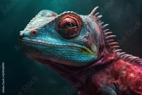 beauty of an iguana lizard up close  with its skin boasting a fantasy-inspired palette and a textured pattern that seems straight out of a surreal dream. Generative AI.