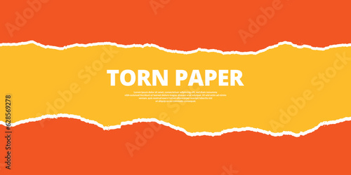 Orange torn paper effect banner design with yellow background